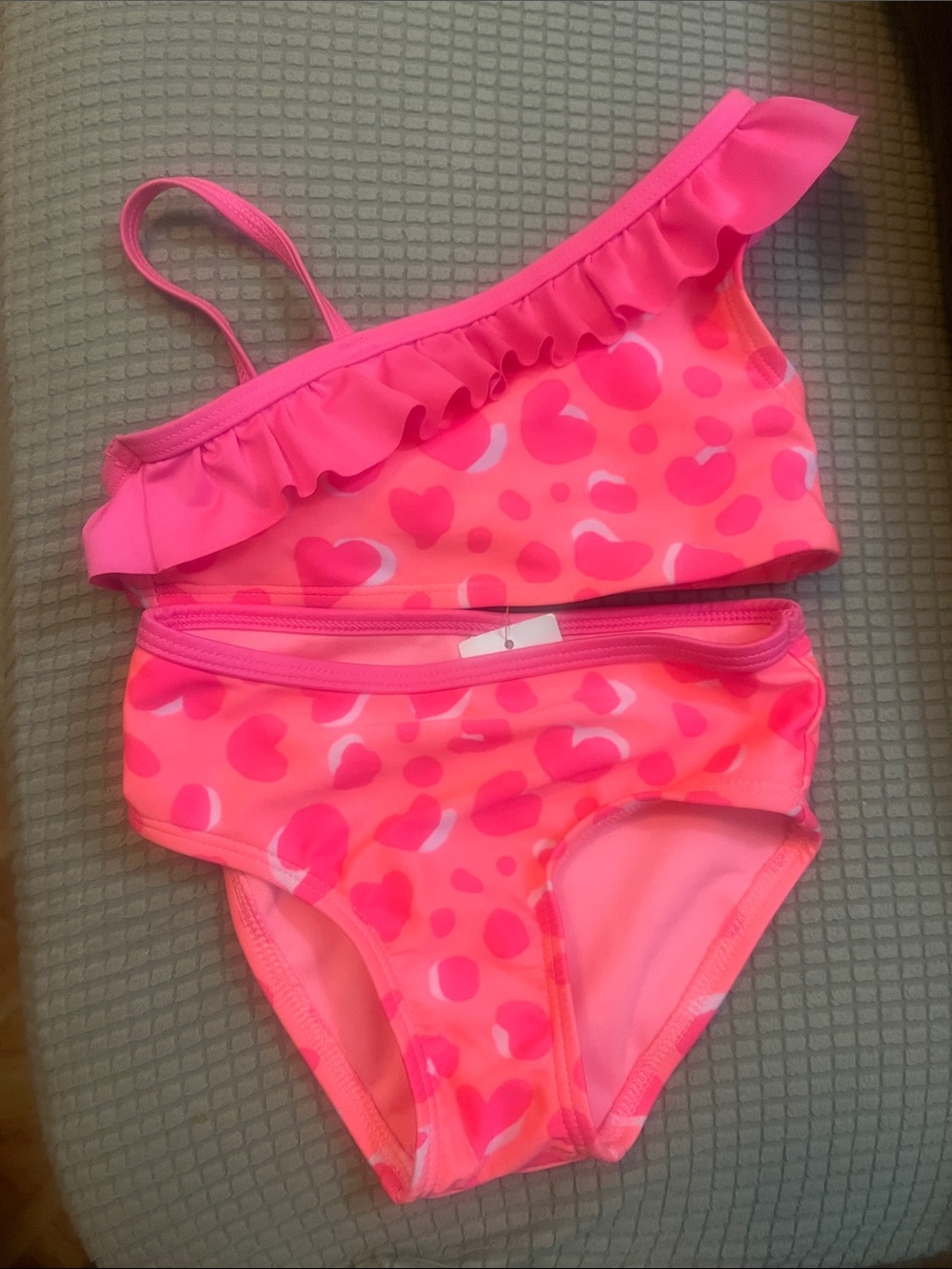 Cat & Jack Neon Pink Heart Print Ruffle Two-Piece Swim Set